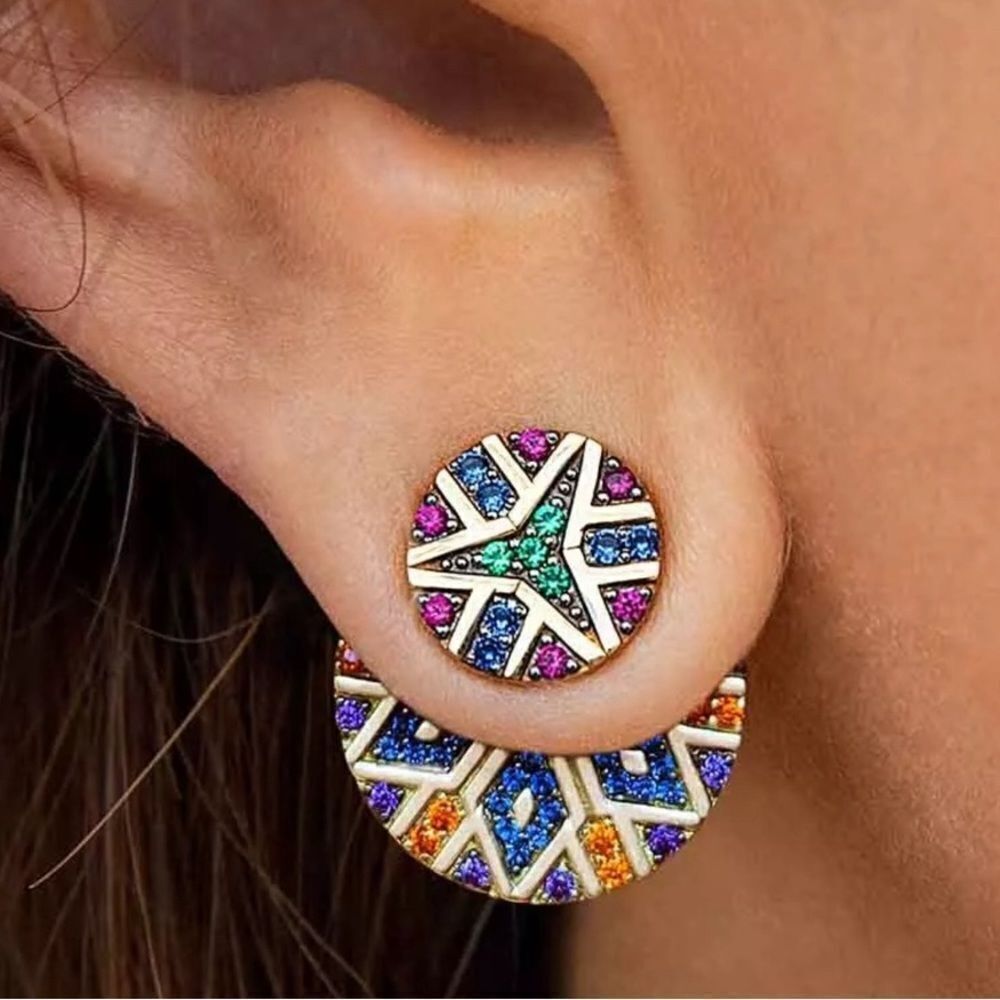 ‎BOHO DOUBLE WEAR GOLD STATEMENT EARRINGS